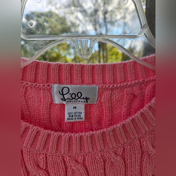 Lilly Pulitzer Pink Cable Knit Long Sleeve Crew Neck Sweater Size M Preppy - Picture 2 of 8